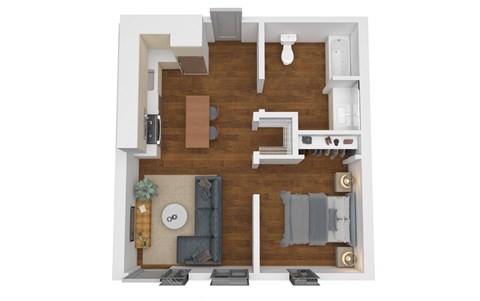 Floor plan for 1 bed, 1 bath, 620 sqft